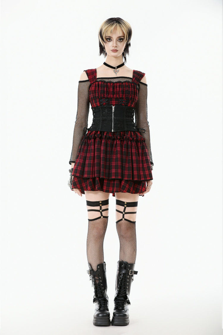 Black Floral Pattern Lace-Up Zippered Women's Gothic Waist Corset - Product - 5