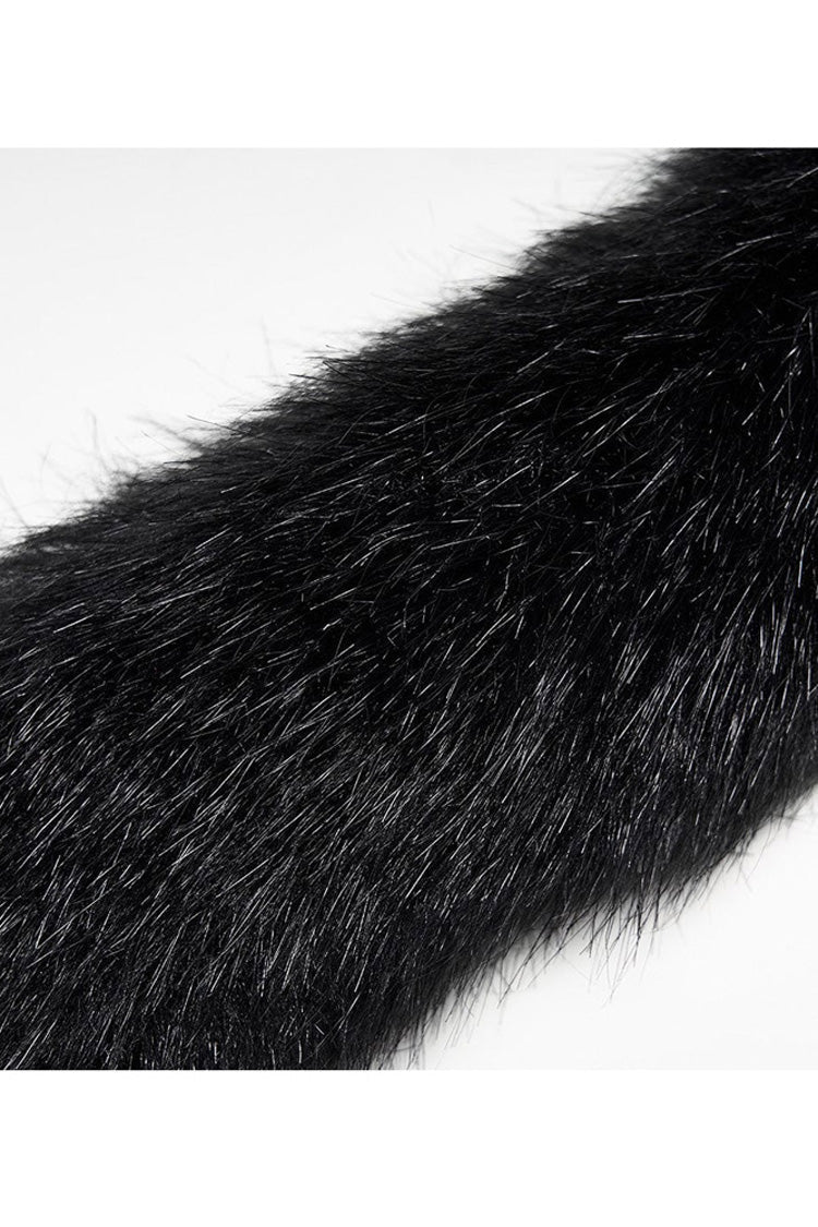 Black Gothic Gorgeous Symmetric Appliqu¨¦ Detachable Big Fur Collar Loose Hem Long Women's Coat - Product - 6