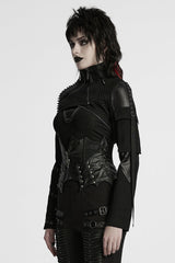 Black Stand Collar Long Sleeves Rivet Women's Gothic Short Jacket - Product - 2