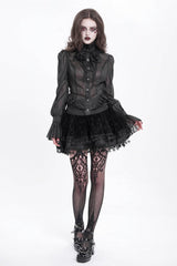 Black Stand Collar Ruffle Sheer Women's Swallow-tailed Gothic Blouse - Product - 12