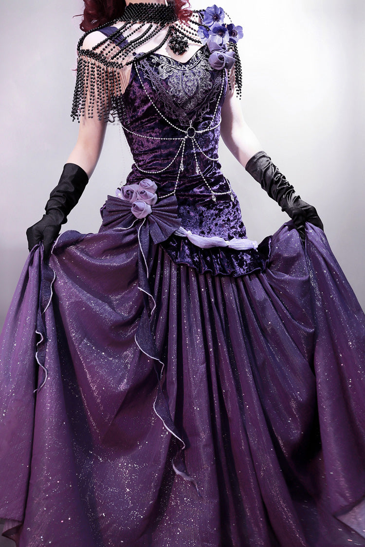 Purple [Mysterious Nocturne] Embroidery Bowknot Lace Classic Vintage Elegant Gorgeous Lolita Jsk Dress - Product - 9