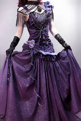 Purple [Mysterious Nocturne] Embroidery Bowknot Lace Classic Vintage Elegant Gorgeous Lolita Jsk Dress - Product - 9
