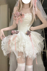 White Sleepless Poem Fishbone Bowknot Asymmetric Sweet Lolita Jsk Dress - Product - 4
