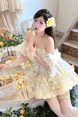 Ivory [Flower Story] Tulip Print Bowknot Lace Sweet Lolita Skirt - Product - 5
