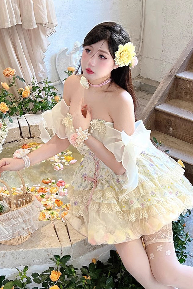 Ivory [Flower Story] Tulip Print Bowknot Lace Sweet Lolita Skirt - Product - 5
