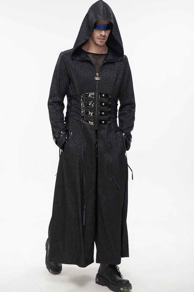 Black Punk Stripe Mechanism Material Adjustable Stitching Fake Girdle Design Slim Fit Men's Coat - Product - 2