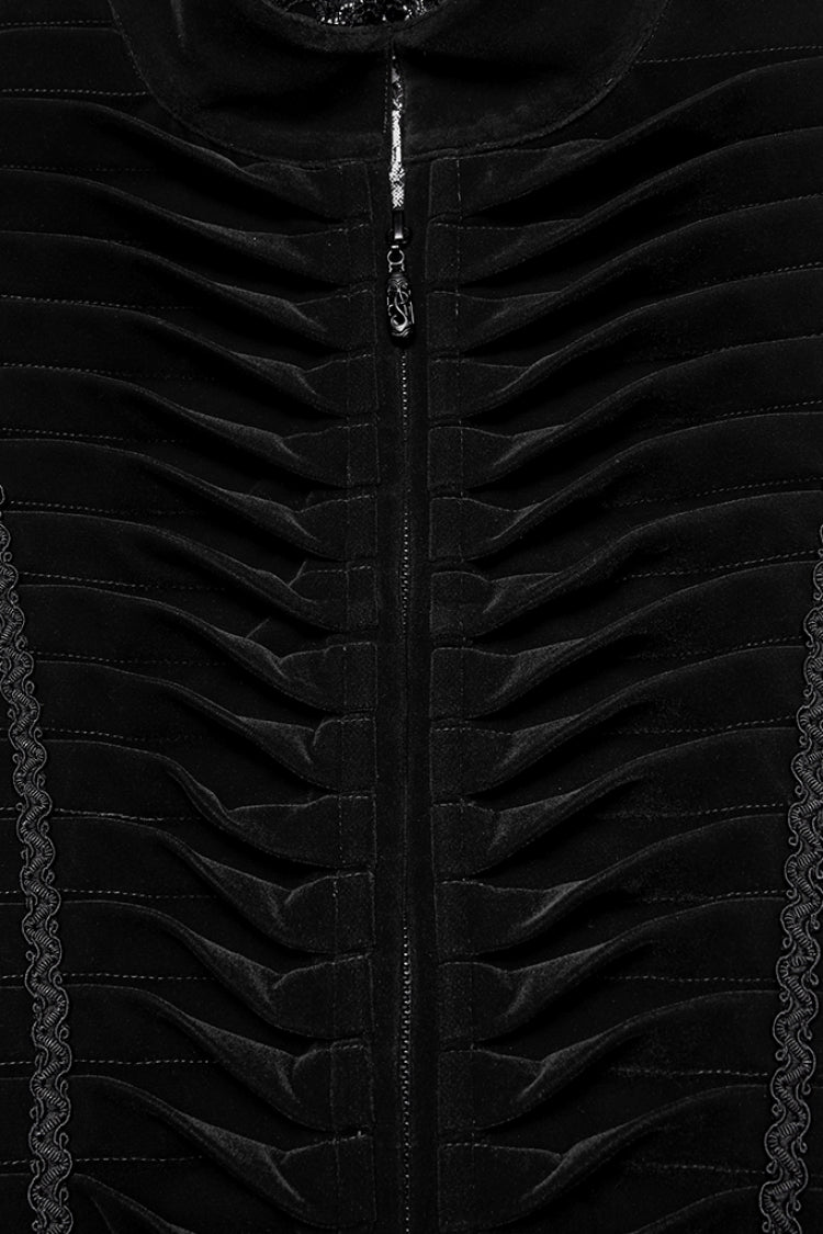 Black Stand Collar Pleated Swallow-tailed Men's Gothic Vest - Product - 5