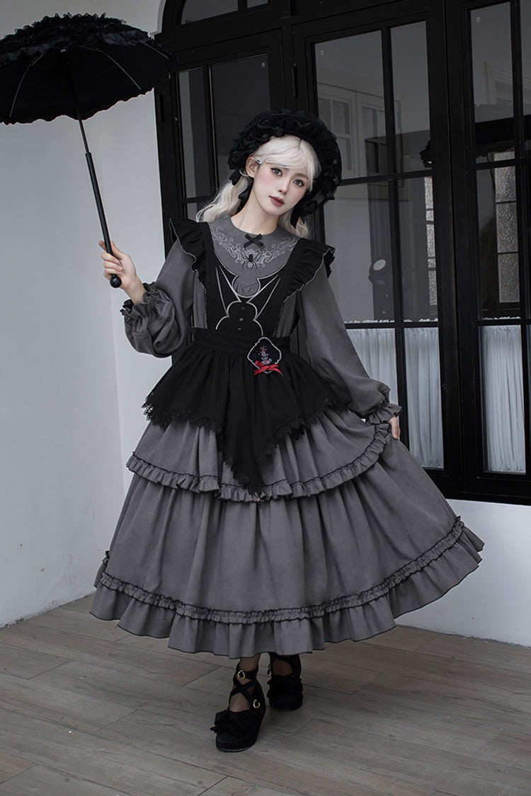 [Castle Night] Long Sleeves Ruffle Embroidery Gothic Lolita Dress 2 Colors - Product - 14