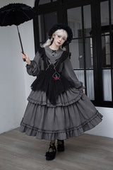 [Castle Night] Long Sleeves Ruffle Embroidery Gothic Lolita Dress 2 Colors - Product - 14