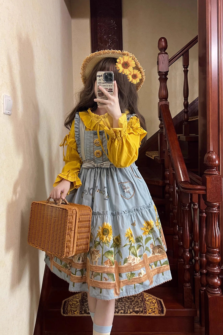 Cat and Sunflower Print Bowknot Sweet Lolita Jsk Dress 2 Colors - Product - 8