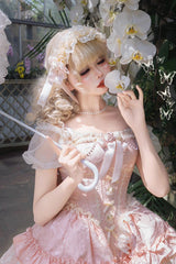 Pink [Fleeting Light and Shallow Dream] Sleeveless Multi-Layered Ruffle Bowknot Lace Slim Sweet Ballet Lolita Jsk Dress - Product - 2