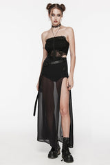 Black Rivet Split Women's Gothic Skirt with Belt - Product - 4