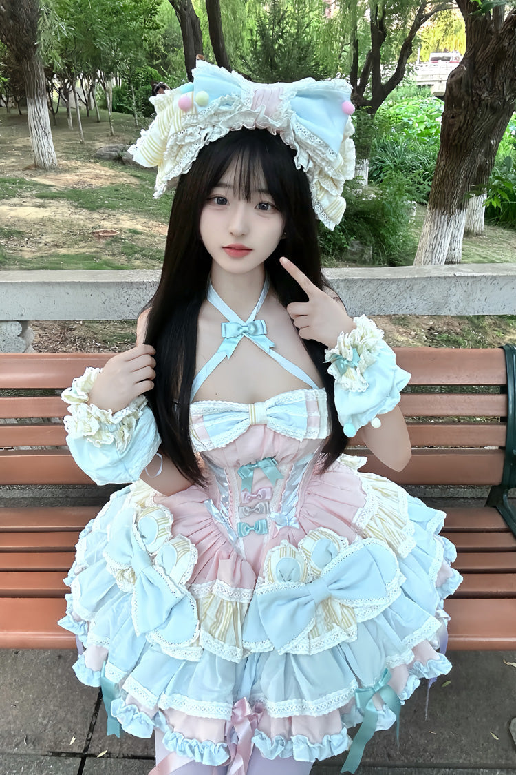 Ribbon Dance Multi-Layered Ruffle Bowknot Lace-Up Sweet Princess Lolita Dress