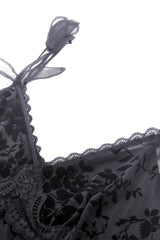 Black Sleeveless Lace Lace-Up Women's Gothic Maxi Rose Slip Dress - Product - 15