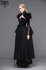 Black High Collar Long Trumpet Sleeves Printed Lace Pleated Women's Vintage Punk Jacket - Product - 2