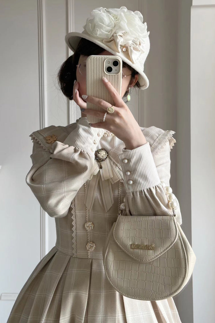 Apricot [Fontainebleau] Long Sleeves Plaid Print Bowknot Elegant Sweet Lolita Dress - Product - 10