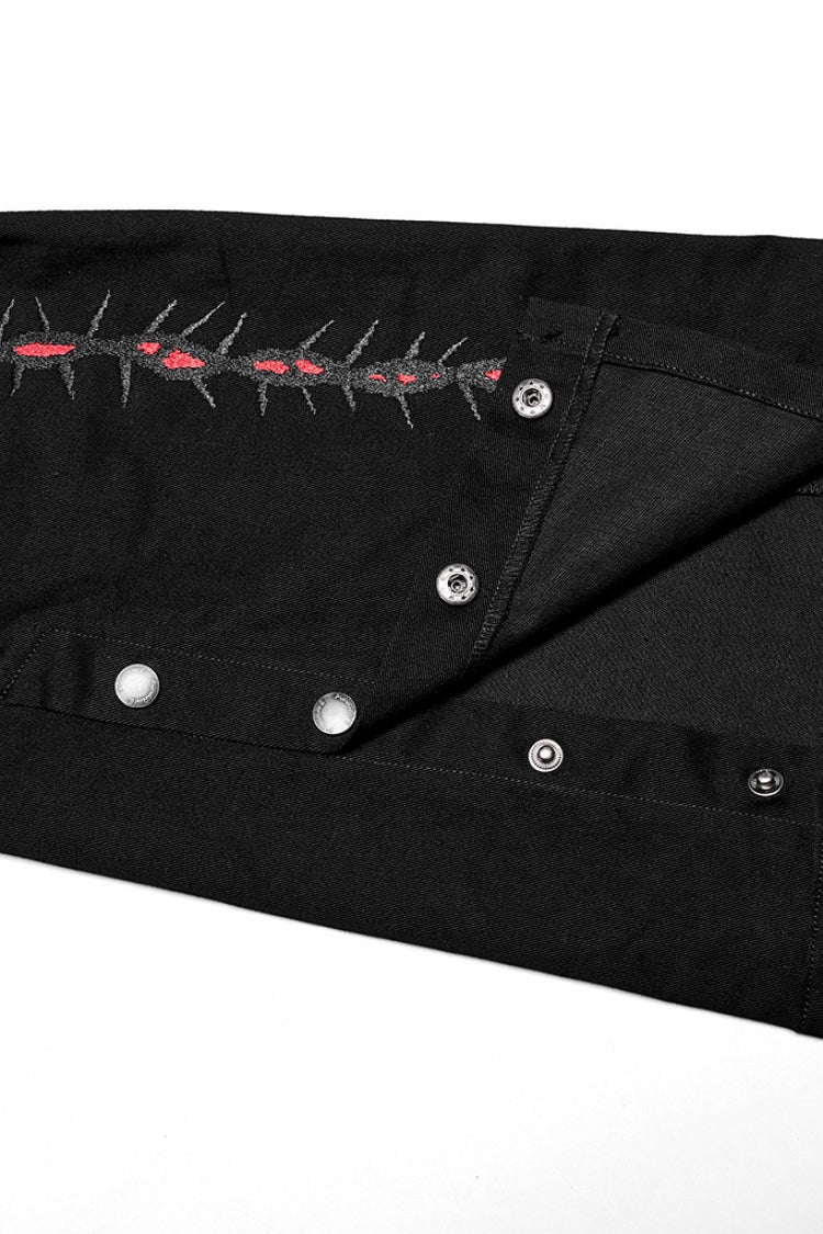 Black/Red Embroidery Buckles Women's Steampunk Flared Pants - Product - 6