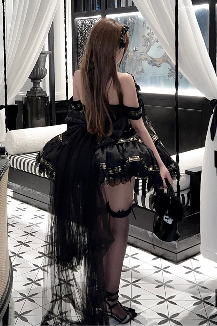 Black [Young Lady] Halterneck Sleeveless Multi-Layered Ruffle Bowknot Elegant Princess Gothic Lolita Dress - Product - 11