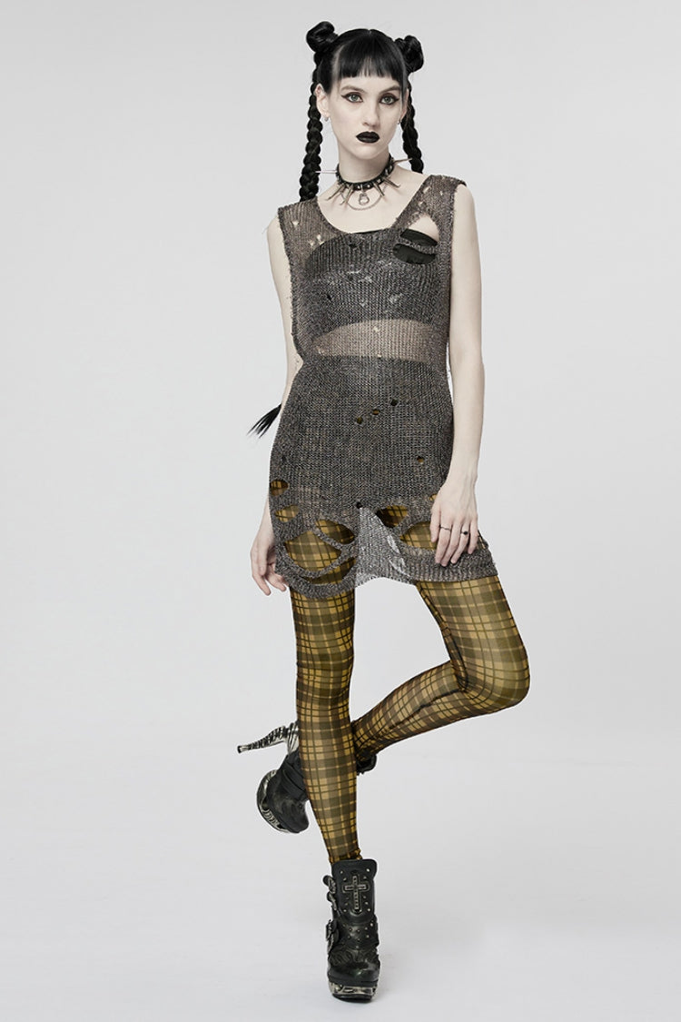 Plaid Print Slim Sheer Women's Steampunk Leggings 2 Colors - Product - 4