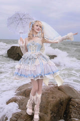 Blue [Moonstone] Sleeveless Ruffle Embroidery Bowknot Lace Fishbone Sweet Princess Lolita Dress - Product - 17