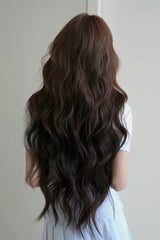 Light-Root Chestnut Brown Ombre Natural Fluffy Long Big Wavy Sweet Lolita Wig with Air Bangs - Product - 3