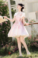 Pink [Whispers on Falling Cherry Blossoms] Printed Embroidered Tassel Sweet Classic Chinese Style Lolita Jsk Dress Set - Product - 4