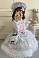 Light Blue [Candy Mary Cat] Printed Ruffled Embroidered Bow Lace Sweet Lolita Jsk Dress - Product - 4
