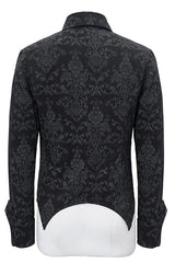 Black Folding Cuffs Palace Printed Zipper Mens Gothic Blouse - Product - 6
