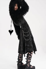 Black Long Sleeves Hooded Women's Gothic Chain Buckle-up Horn Cape - Product - 5