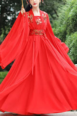 Red Hot Stamping Embroidery Women's Classic Chinese Style Hanfu Dress - Red - 1