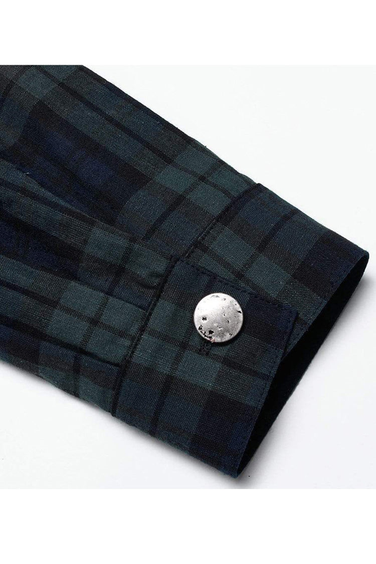 Red/Green Punk Plaid Simple Leather Loops Cotton asticity Men's Shirt - Product - 7