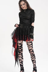Black/Red Stitching Irregular Mesh Women's Gothic Skirt - Product - 6