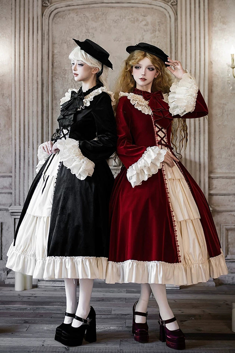 Red [Letters and Poems · Nutcracker Box] Long Sleeves Ruffled Open-Front Bow Lace-Up Gothic Lolita Dress - Product - 8