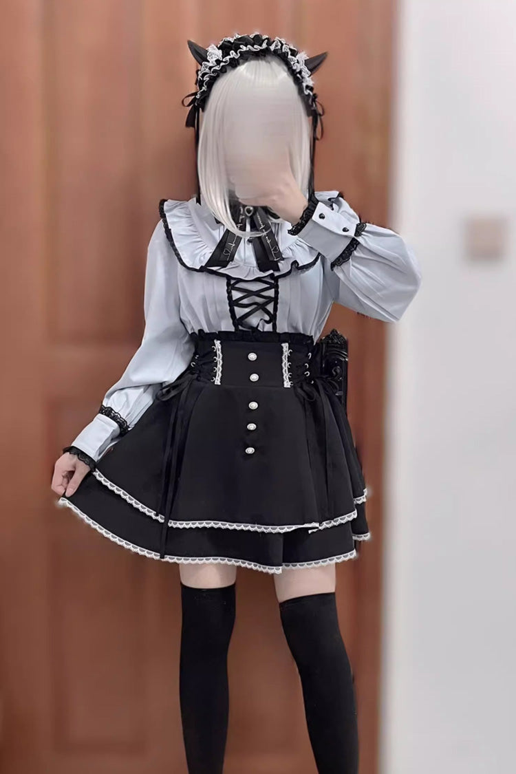 Jirai Kei High Waisted Bowknot Lace Lace-Up Sweet Lolita Skirt 2 Colors - Product - 5