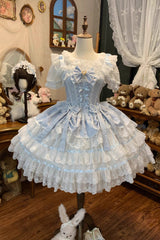 Blue [Snow Kissed Romance] Sleeveless High Waisted Multi-Layered Bowknot Lace Pearl Sweet Ballet Lolita Jsk Dress - Product - 3