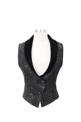Black Velvet 3D Jacquard Low Collar Women's Gothic Waistcoat - Product - 6