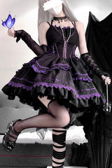 Black/Purple Seine River Multi-layer Ruffle Ballet Style Gothic Lolita Jsk Dress - Black/Purple - 1
