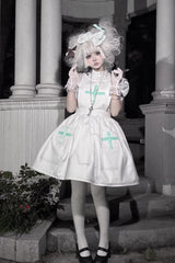 Light Green [Mint Prescription] Stand Collar Short Sleeves Vertical Stripe Printed Bow Sweet Lolita Nurse Dress - Product - 9