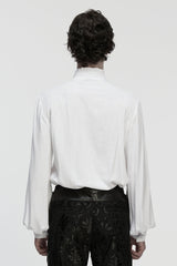 White Stand Collar Long Lantern Sleeves Floral Jacquard Men's Gothic Blouse - Product - 3