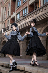 [Dreamlike Realm] Sleeveless Printed Ruffled Embroidered Bustier Elegant Sweet Lolita Jsk Dress 4 Colors - Product - 14