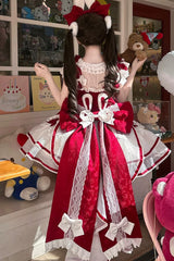 Red [Velvet Rabbit] Sleeveless Multi-Layered Ruffled Bow Sweet Lolita Jsk Dress Set - Product - 4
