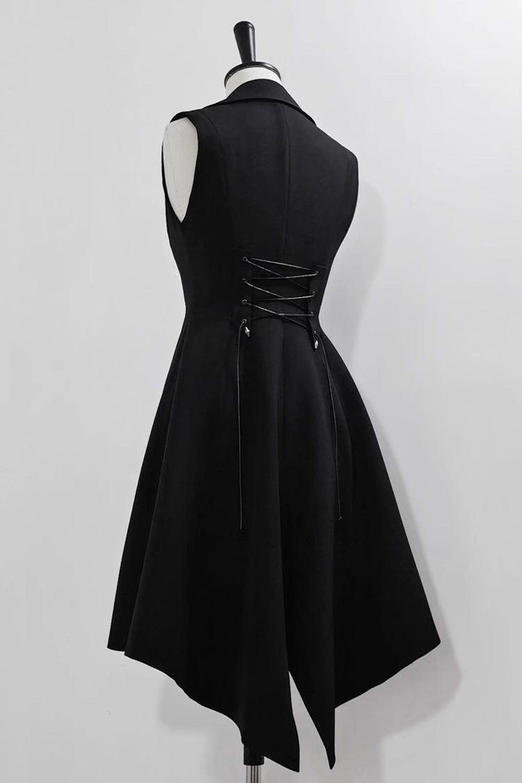 Black Lace-Up Slim Gothic Vintage Prince Ouji Lolita Long Vest - Product - 4