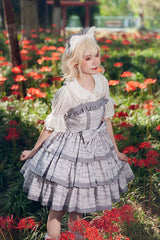 Grey [Cloth Cat] Triple-Layered Print Ruffle Bowknot Sweet Lolita Dress - Product - 5