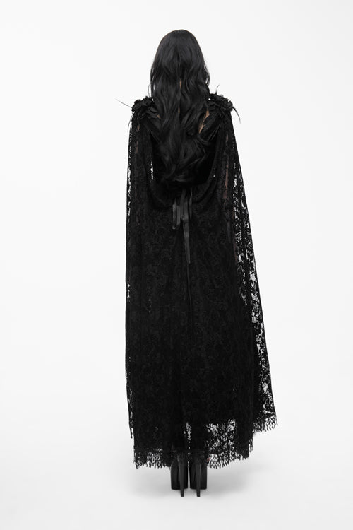 Black Feather And Flowers Off Collar Sexy Long Velvet Womens Gothic Dress With Lace Shawl - Product - 6