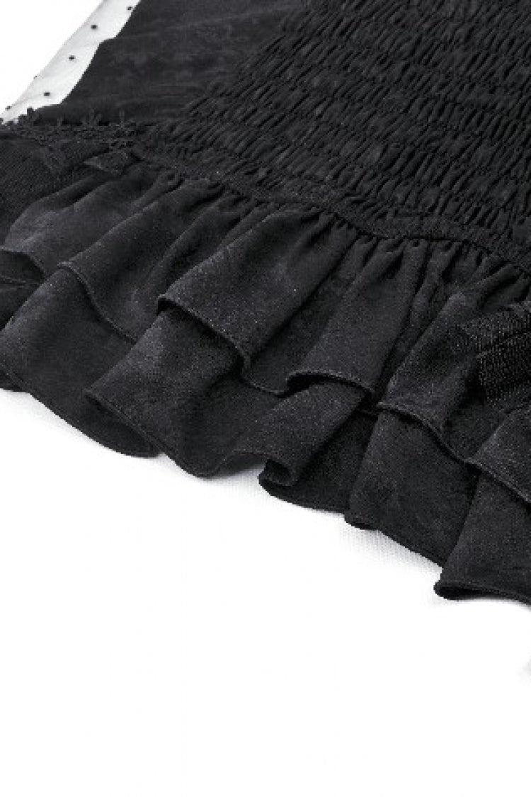 Black Spaghetti Straps Sheer Double-Layered Ruffled Lace Women's Gothic Top - Product - 17