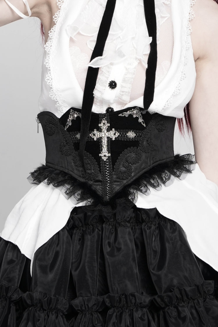 Black Lace Lace-Up Cross&Eyes Underbust Slim Women's Gothic Corset - Product - 11
