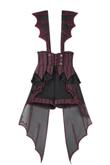 Black/Red [Demon Ritual] Stand Collar Long Lantern Sleeves Jacquard Embroidered Bow Gothic Prince Ouji Lolita Shorts Set - Shorts(Only) - 11