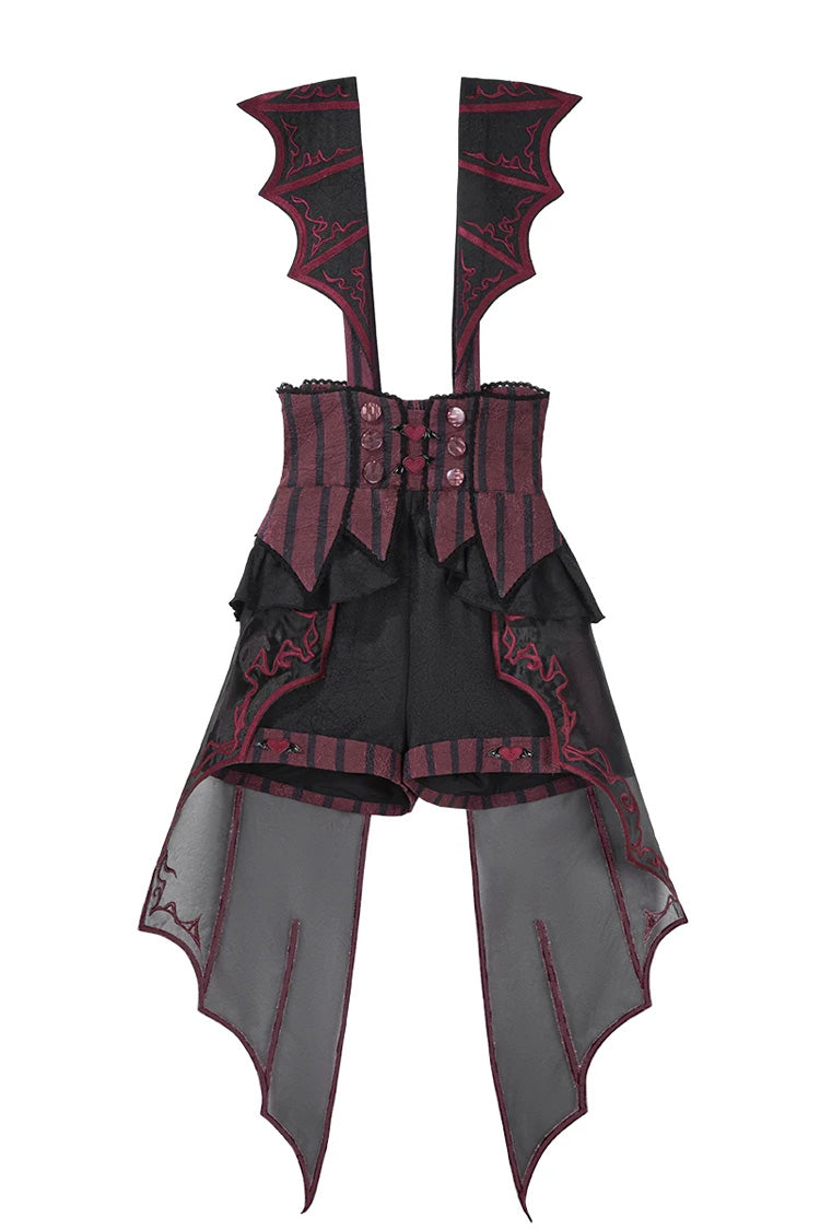 Black/Red [Demon Ritual] Stand Collar Long Lantern Sleeves Jacquard Embroidered Bow Gothic Prince Ouji Lolita Shorts Set - Shorts(Only) - 11