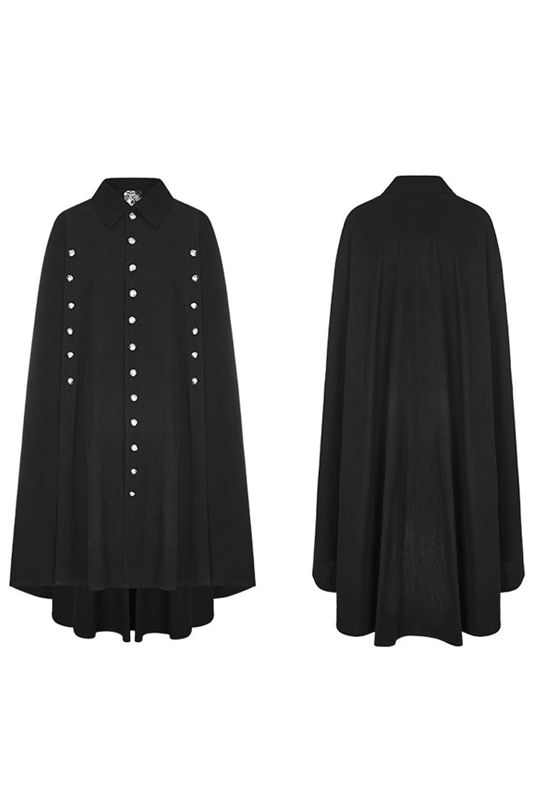 Black Long Sleeve Front Metal Button Slit Irregular Hem Weave Woven Men's Gothic Cloak - Product - 5