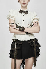 White Cotton Short Sleeves Slim Womens Punk Blouse - White - 1